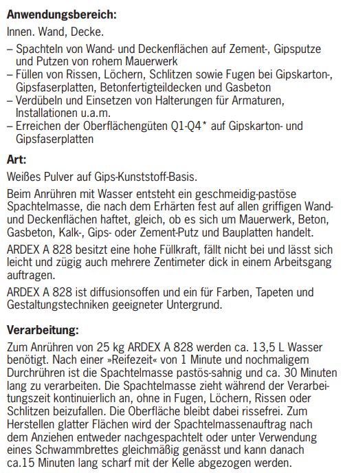 ARDEX A 828 Wandspachtel 25kg