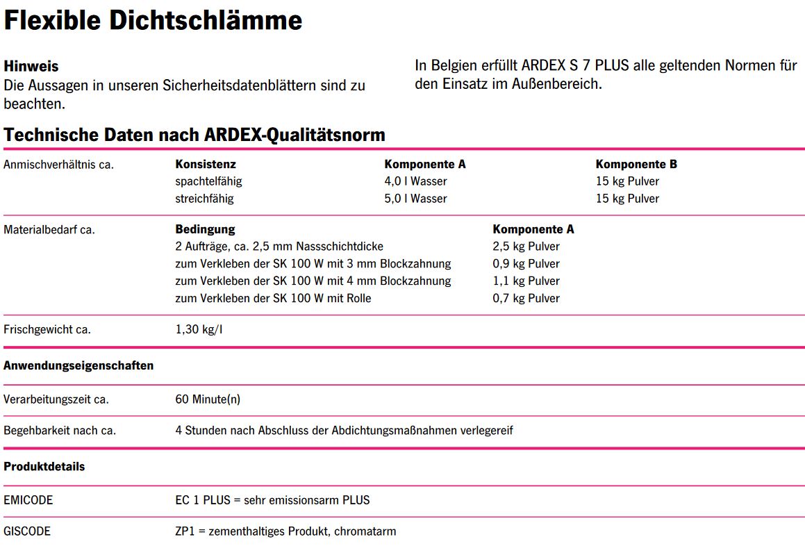 Ardex S7 Plus 15kg - Flexible Dichtschlämme