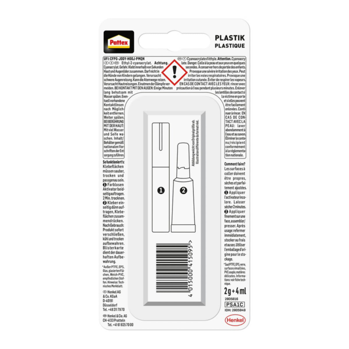 Pattex Sekundenkleber Plastik flüssig 4ml/2g