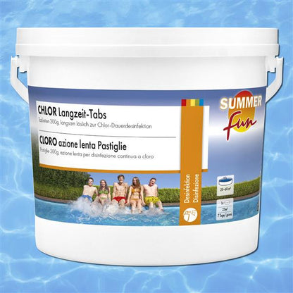 Pool Chlor Langzeit Tabletten je 200g, 2,4kg Eimer