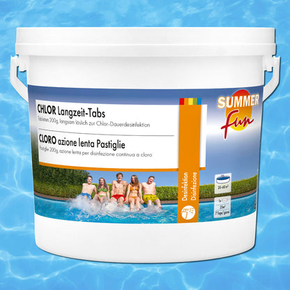 Pool Chlor Langzeit Tabletten je 200g, 2,4kg Eimer